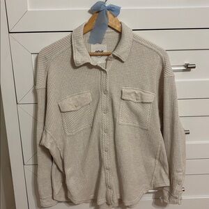 Aerie LumberJane Waffle Shirt Cream Size Small